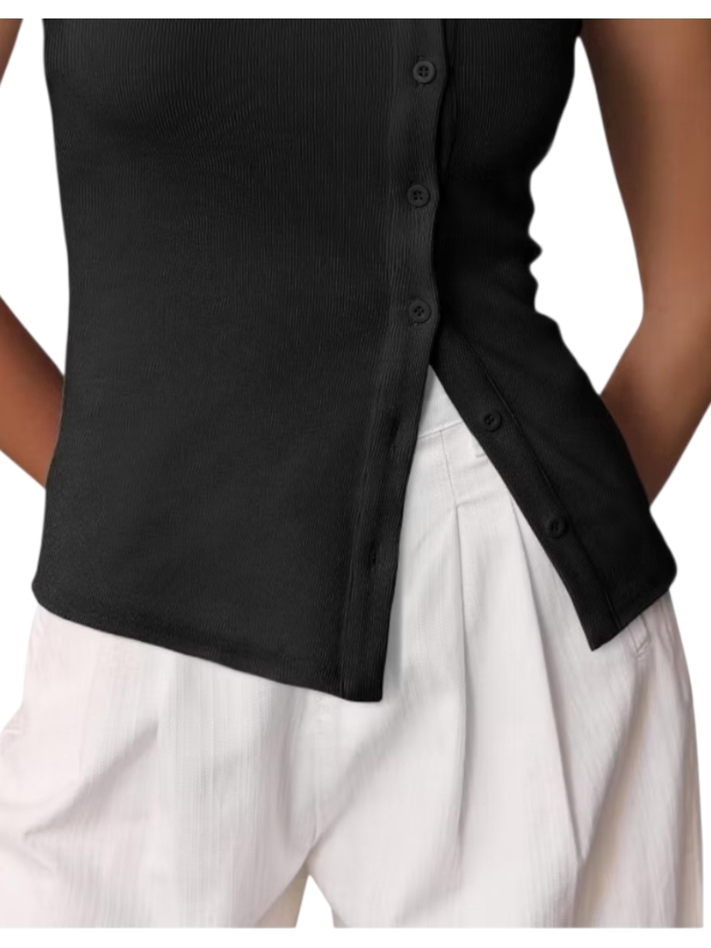SYNEELIFE - Large Sleeveless Button Up Shirt Women Slim Fitted Vest Top - Picture 6 of 8